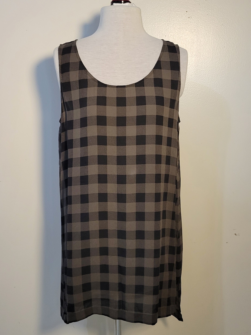 Eileen Fisher (Women's PL) Semi-Sheer Silk Sleeveless Buffalo Check Shift Tunic